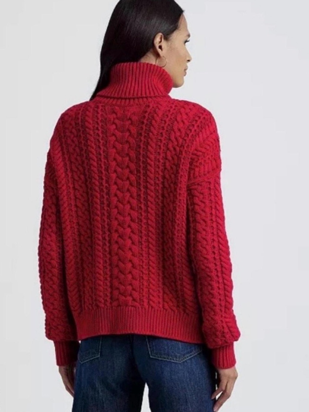 Lauren Ralph Lauren Chunky Turtle Neck Sweater,100% Cotton Red Cable Knit, S